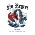 thumbnail image 2 of T-shirt Graphique Requin & Vague "No Regret" pour Femmes - Col Rond Décontracté Manches Courtes, Mélange Polyester Confortable, Lavable en Machine Haut d'Été Fête des Pères, Fête des Mères, Nouvel An, Festival du Printemps, Saint-Valentin, 2 of 6