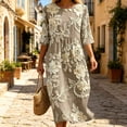 thumbnail image 6 of VBVC Women's and Women's Plus 3/4 Sleeve Midi Dress, Summer Casual Crew Neck Dress For Women, Ladies' Loose Fit Floral Dress with Pockets,Khaki,S-5XL, 6 of 8