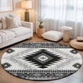 Black Grey Aztec Bohemian Round Rug 3ft Country Farmhouse Gray Washable ...