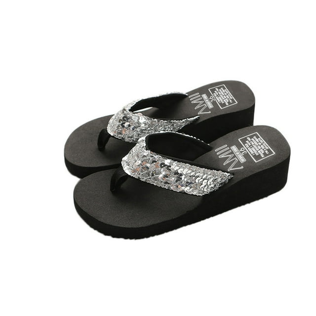Womens Summer Sequins Anti-Slip Sandals Slipper Indoor & Outdoor Flip-flops