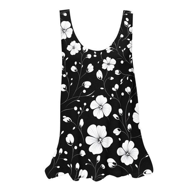 UPPADA Camisoles d'Été pour Femmes à Col Rond Coupe Ample T-Shirts Décontractés Mode Sans Manches Vêtements de Plage Ourlet Fluide Chandails à Enfiler Hauts Vêtements Boho de Plage Articles en Liquidation pour Femmes Noir,G