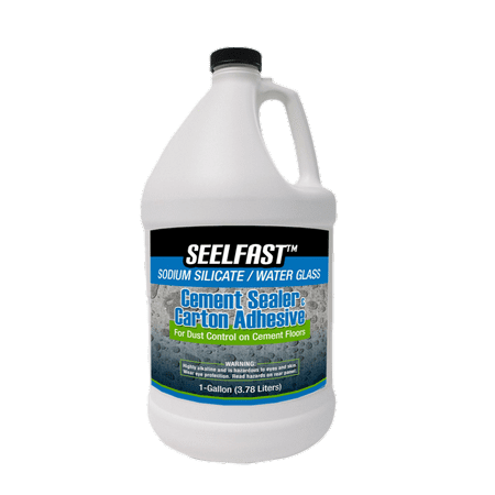Seelfast Cement and Concrete Sealer (100% Sodium Silicate / Water Glass) Versatile Floor, Basement | Water Repellent Finish | Full-Strength Adhesive | Made in the