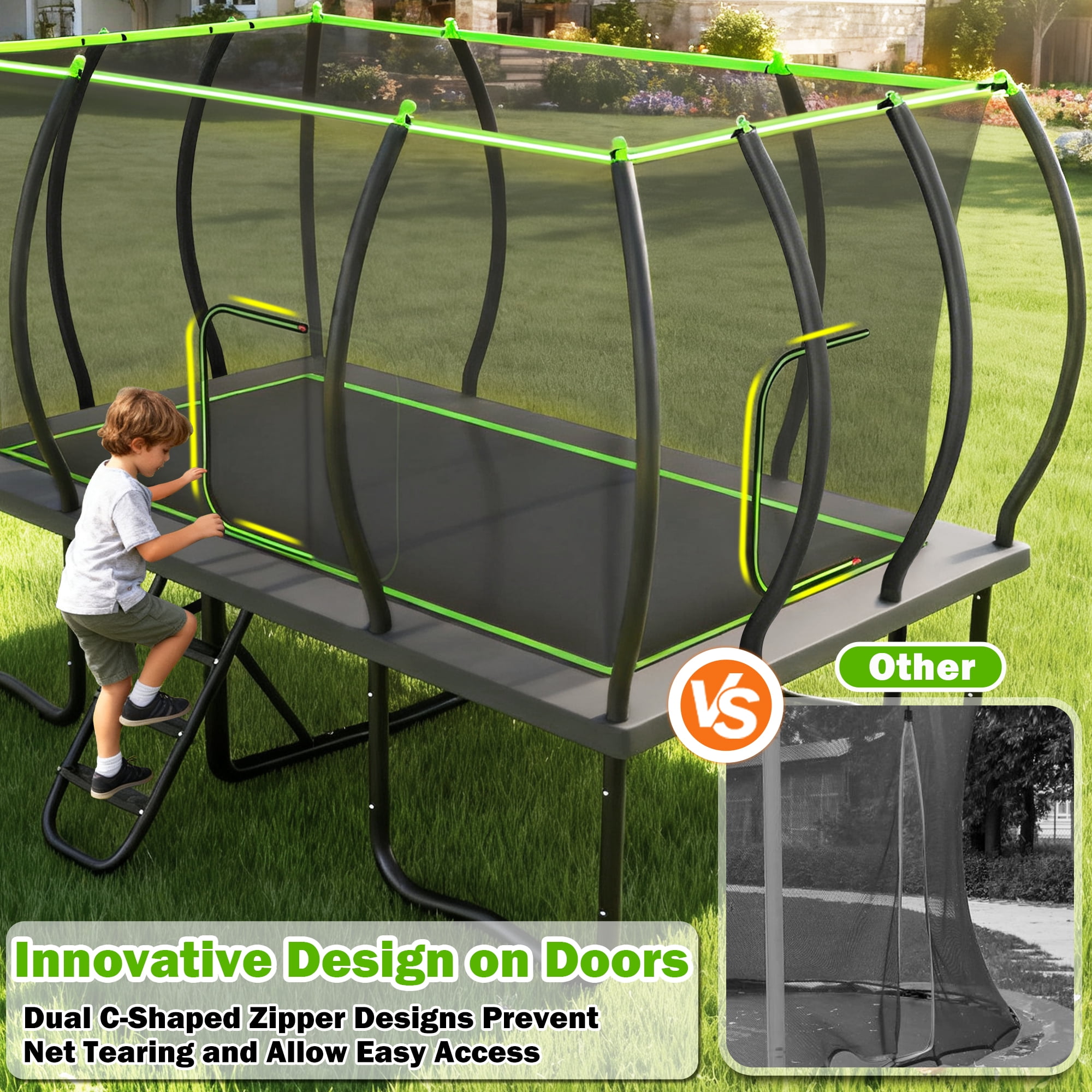 Jump Into Fun Rectangle Trampoline 9x15FT, 2000LBS Weight Capacity Heavy Duty Outdoor Large Gymnastics Trampolines for Kids and Adults with Enclosure Net