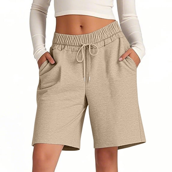 PMVFHDE Women's Summer Solid Color Outdoor Athletic Shorts For Women High Waist Elastic Drawstring 5 Inch Inseam Sport With Pockets Breathable White,XXL