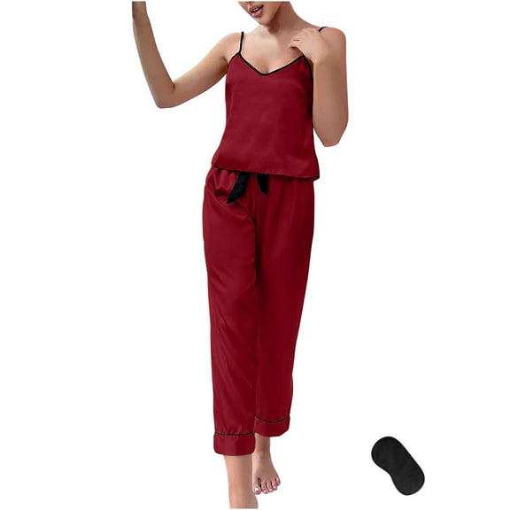 BLVB Womens Pajamas 2 Piece Outfits Casual Sleeveless Cami Tops and Pants Sets Sleepwear Pjs with Eye Mask
