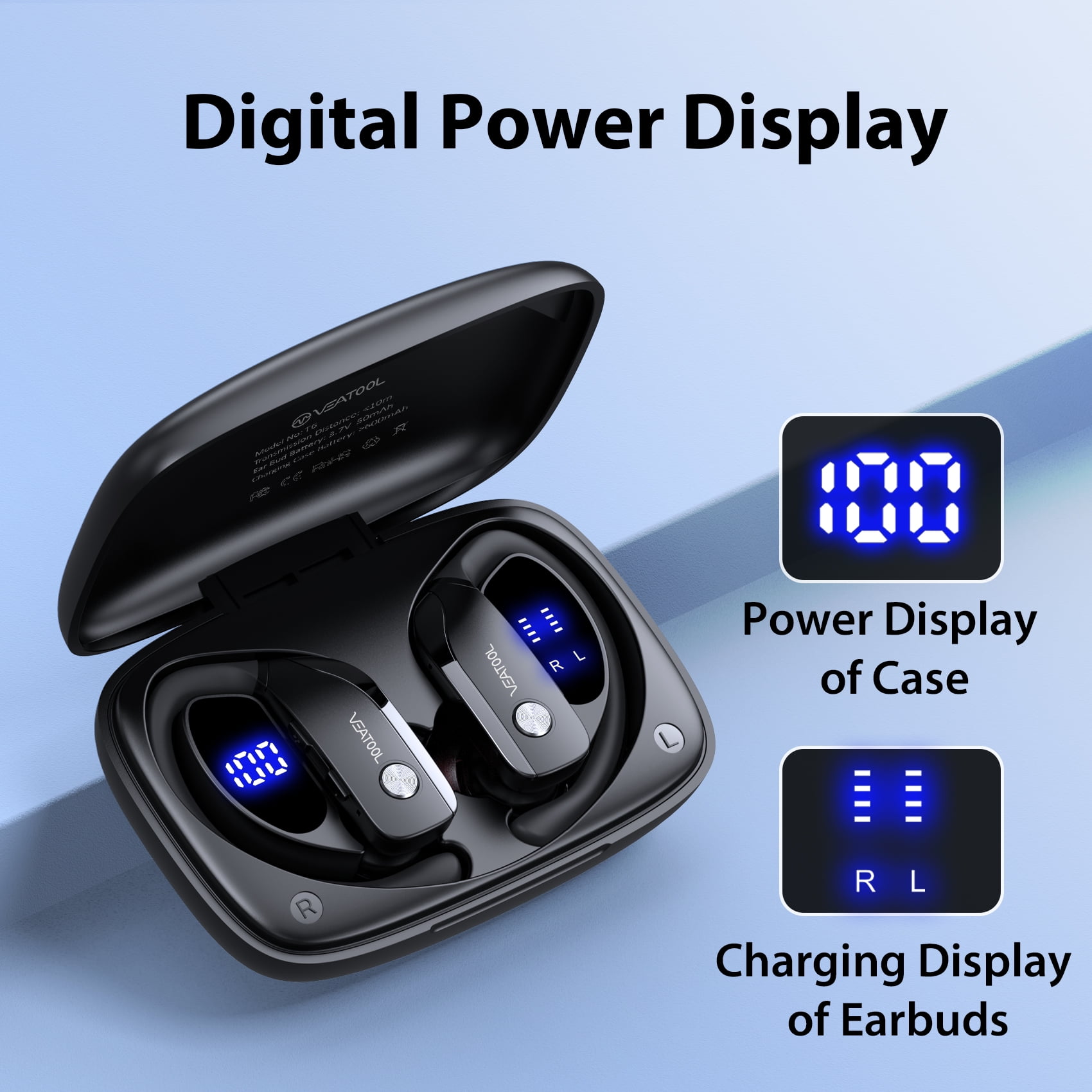 VEAT00L Wireless Earbuds Bluetooth Headphone Sport, Bluetooth 5.4 Earbud, 72Hrs Earphone with Earhook, Noise Cancelling Mic, IP7 Waterproof Headset for Workout/Running