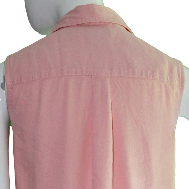 Lands End Women 4 Petite Sleeveless Woven Shirt Dress, Peach Blush
