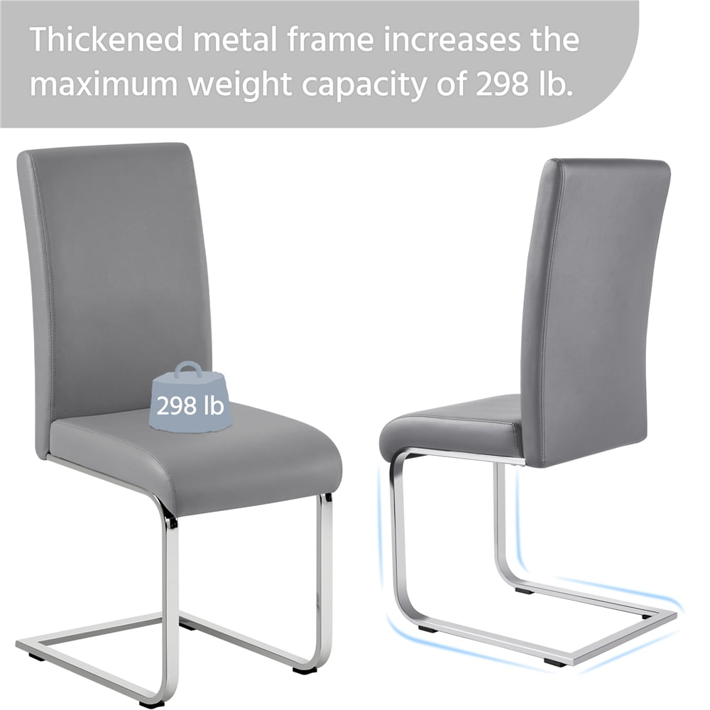 Yaheetech Faux Leather Dining Chairs with Metal Legs, Set of 2, Light Gray