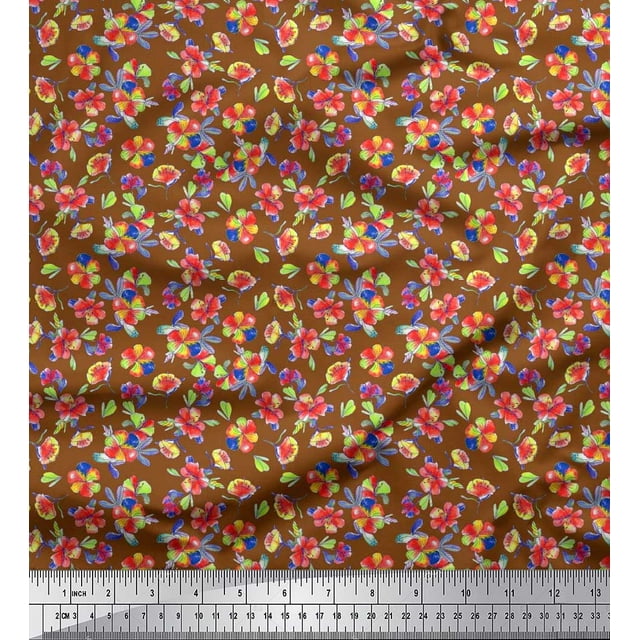 Soimoi Polyester Crepe Fabric Leaves & Floral Artistic Print Fabric by Yard 42 Inch Wide