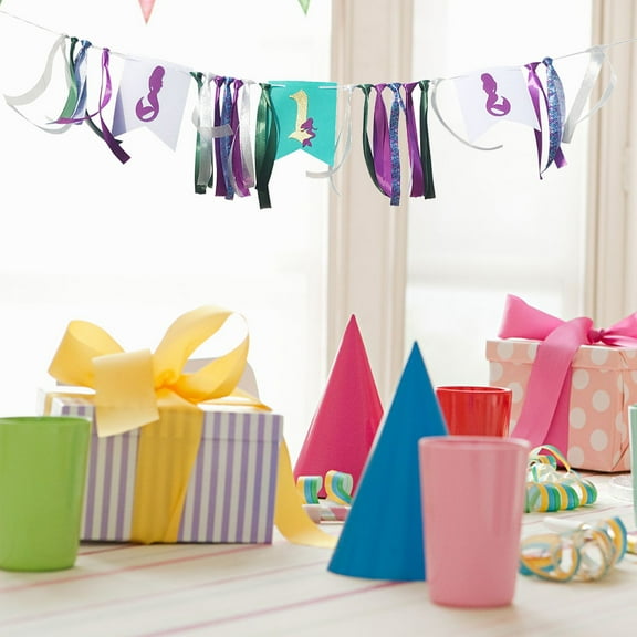 SASABAXI 1Set Mermaid Theme Birthday Decorations Highchair Banner Assorted Color Nonwovens Ribbon Girls Parents