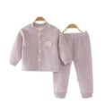 thumbnail image 2 of KYAIGUO Girls Boys Fleece Thermal Underwear 2Pcs Outfit for Newborn Baby,3 Months-24 Months Plush Cardigan Thermal Pjs+Pants Long Johns Toddler Warm Sleep Outfit Autumn Winter, 2 of 7