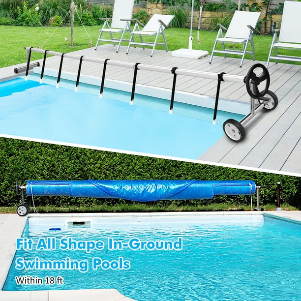 Gymax 18 Ft Pool Cover Reel Set Aluminum In-Ground Swimming Pool Solar Cover Reel Other