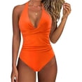thumbnail image 2 of Women's One Piece Swimsuit Tight Fitting Backless Sexy Cross Color Bikini for Pool Party Beach,Saffron,S, 2 of 5