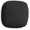 thumbnail image 4 of Square Pouf Ottoman, Black - 18.5" W x 18.5" D x 14.5" H Cotton Knit Foot Stool - Boho Floor Pouffe for Dorm, Bedroom, Living Room, Home, Office, 4 of 5