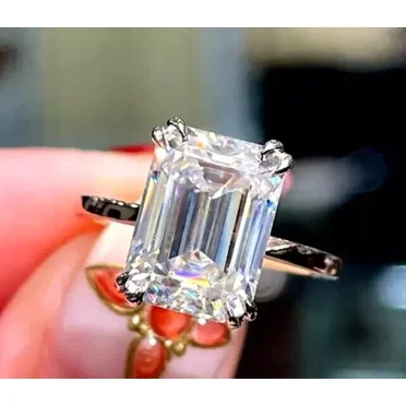2Ct Engagement Ring Emerald Cut Lab Created Diamond in 14K White Gold Plated Silver