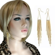 JLo Gold Tone Extra Long 5" Fringe Shoulder Duster Dangle Pierced Earrings Runway Fashion Ladies Adult Female