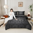 thumbnail image 4 of jejeloiu Vinatge Baroque Floral Queen Comforter Set,Boho Bohemian Theme Bedding Sets,Black Damsk Print Bedding Comforter Set For Men Women,Ultra Soft Home Decor Reversible,3pcs, 4 of 8