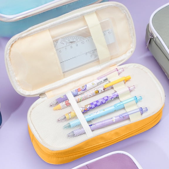 AYktou Large Capacity Pencil Case, Blocking Color Stitching Canvas Pencil Bags, Multi-Pocket Zipper Pen Organizer Bags with Slots, Stationery Storage Bags for Phone Jewelry Glasses Travel Supplies