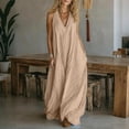 thumbnail image 2 of Taqqpue Women Halter Maxi Dress Sleeveless V Neck Plus Size Sundress Loose Fit Flowy Swing Solid Color Beach Long Dress for Women, 2 of 7