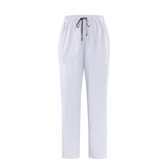 Mans Solid Color Straight Barrel Draw Rope Elastic Waist Multiple Pockets Nursing Worker Pants