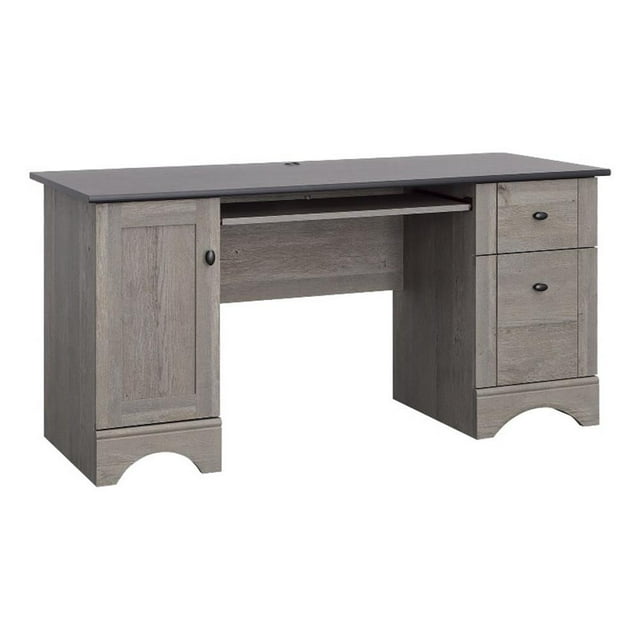 Pemberly Row Engineered Wood Computer Desk in Mystic Oak with Raven Oak Accent