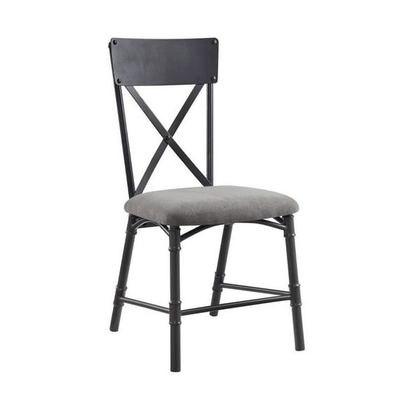 ACME Edina Side Chair (Set-2), Gray Fabric, Oak & Sandy Black Finish