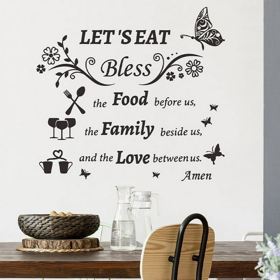 3PCS,Blessing Butterfly Black English Kitchen PVC Stickers, suitable for living rooms, bedrooms, offices, removable wall art stickers, wall decorations