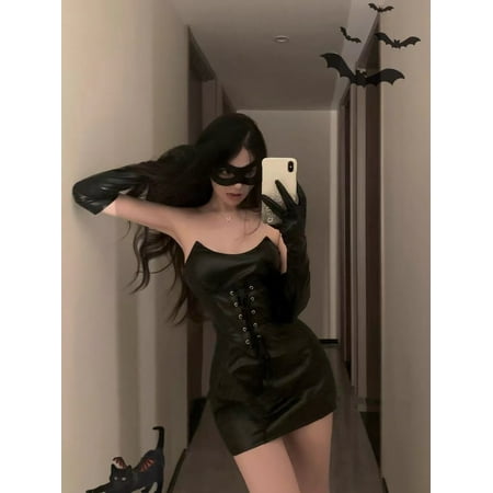 Generic New Sexy MAYMOE Patent Leather Devil Suit Sexy Lingerie Enchanting Hip-Exposed Dark Tube Top Leather Skirt