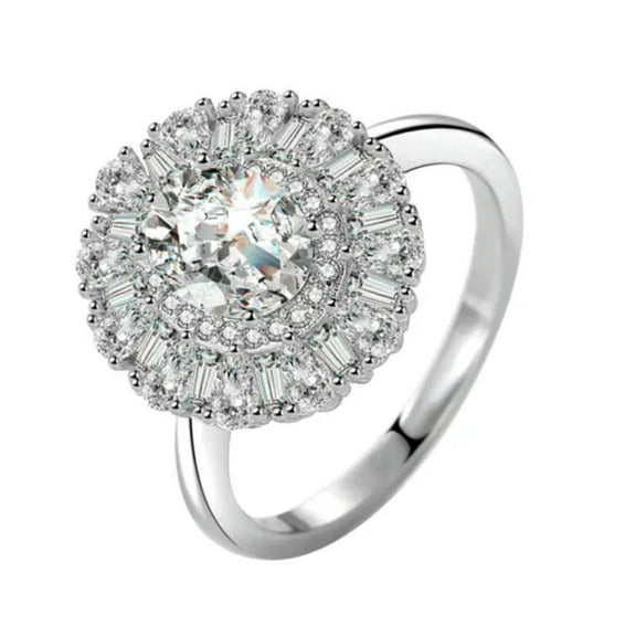 3.5ct Luxury Big Round Flower Cz Band Women's 925 Silver Wedding Ring Size 4-9.5