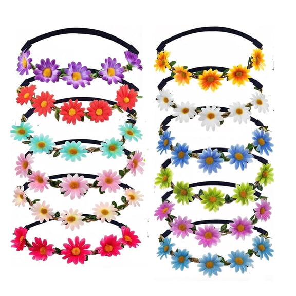 12 Pcs Daisy Flower Headband Girl Women Daisy Flower Crown  Floral Wreath Headband for Festival Wedding Bridal Party
