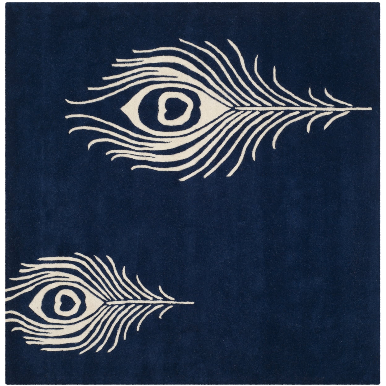SAFAVIEH Soho Jarvis Peacock Feather Wool Area Rug, Navy/Ivory, 3'6" x 5'6"
