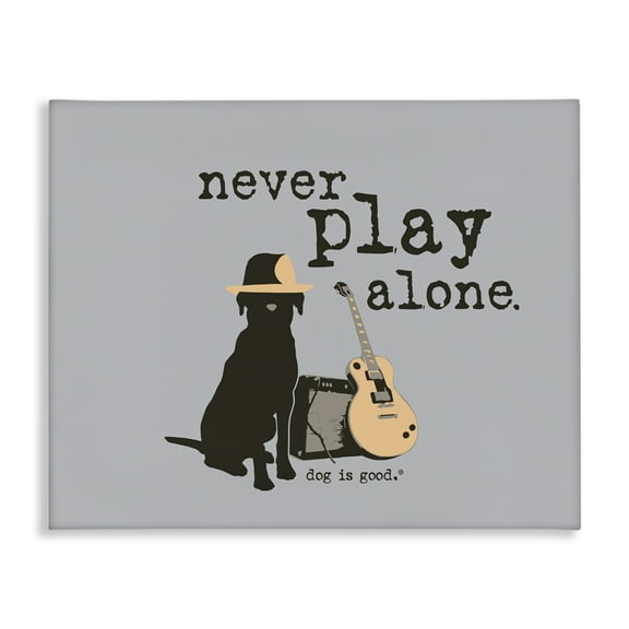 Stupell Industries Never Play Alone with Dog Animals Painting Wrapped Canvas Art Print Wall Art, 20 x 16