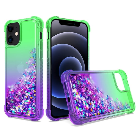 Reiko brand for Iphone 12 Mini Shiny Flowing Glitter Liquid Bumper Case In Green