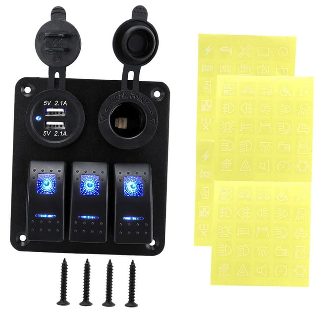 DYNWAVECA Generic 3 Gang Rocker Switch Panel Pre Wired 12V 24V for Boat RV Marine Blue