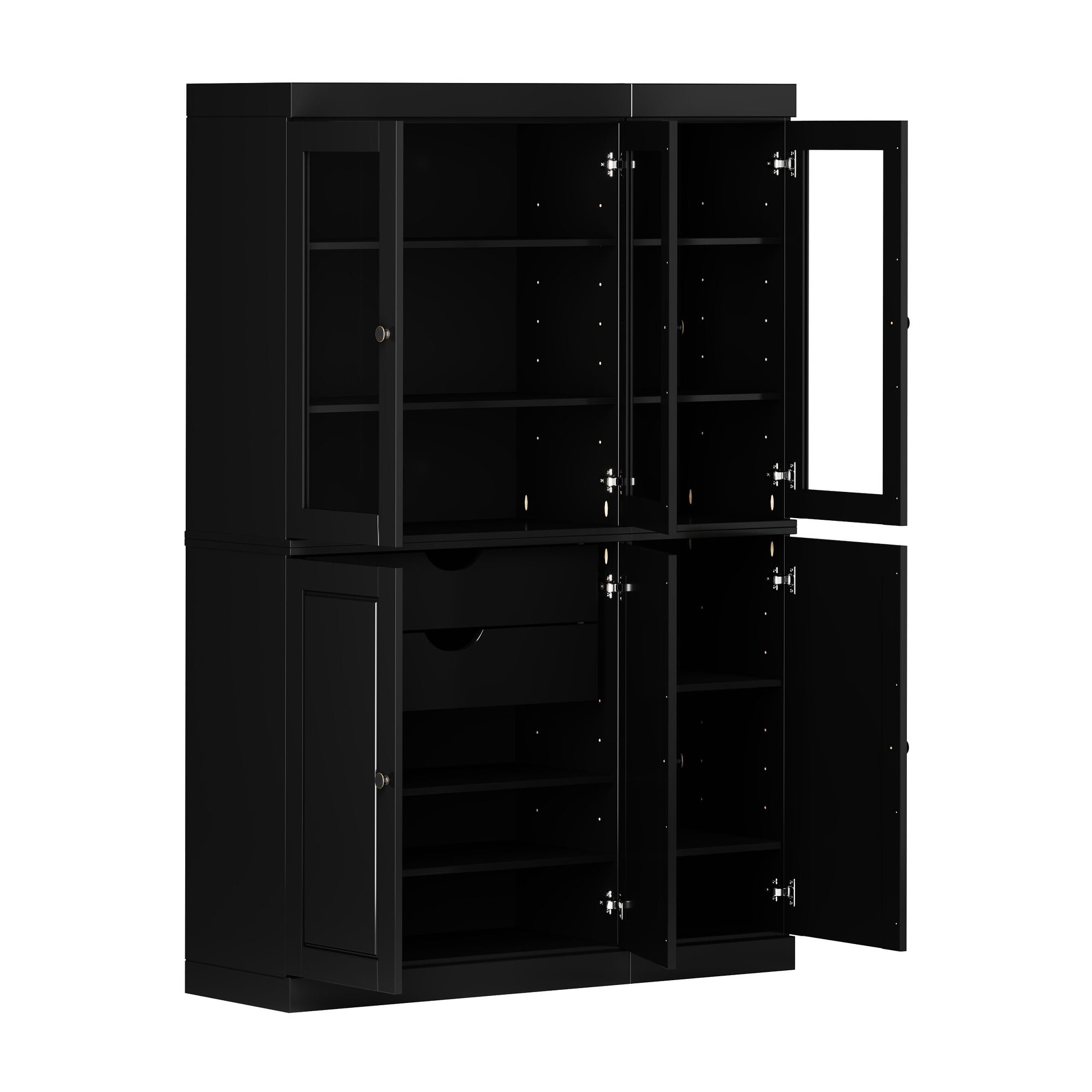 Palace Imports 100% Solid Wood Kitchen Pantry Storage Cabinet with Solid, Clear Glass Doors and Adjustable Shelves, Black