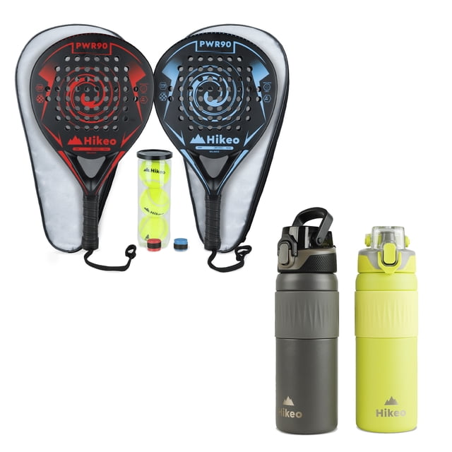 2 Set de Palas Pádel Con Pelotas Fundas + Set de 2 Termos para Agua de 600 ml