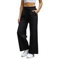 thumbnail image 2 of GymChoice Womens Cotton Linen Pants High Waisted Wide Leg Drawstring Casual Loose Trousers with Pockets Blue, 2 of 9