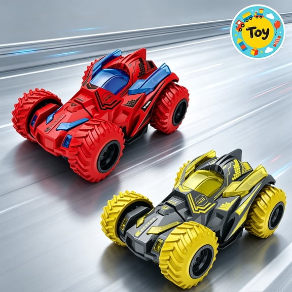 2pcs Double Sided Remote Control Stunt Car, 360°Rotating Flip RC Vehicle with Bright LED Lights, Rechargeable Off Road Toy Car, Boys Birthday Gifts, Indoor Outdoor All Terrain Stunt Play Toys