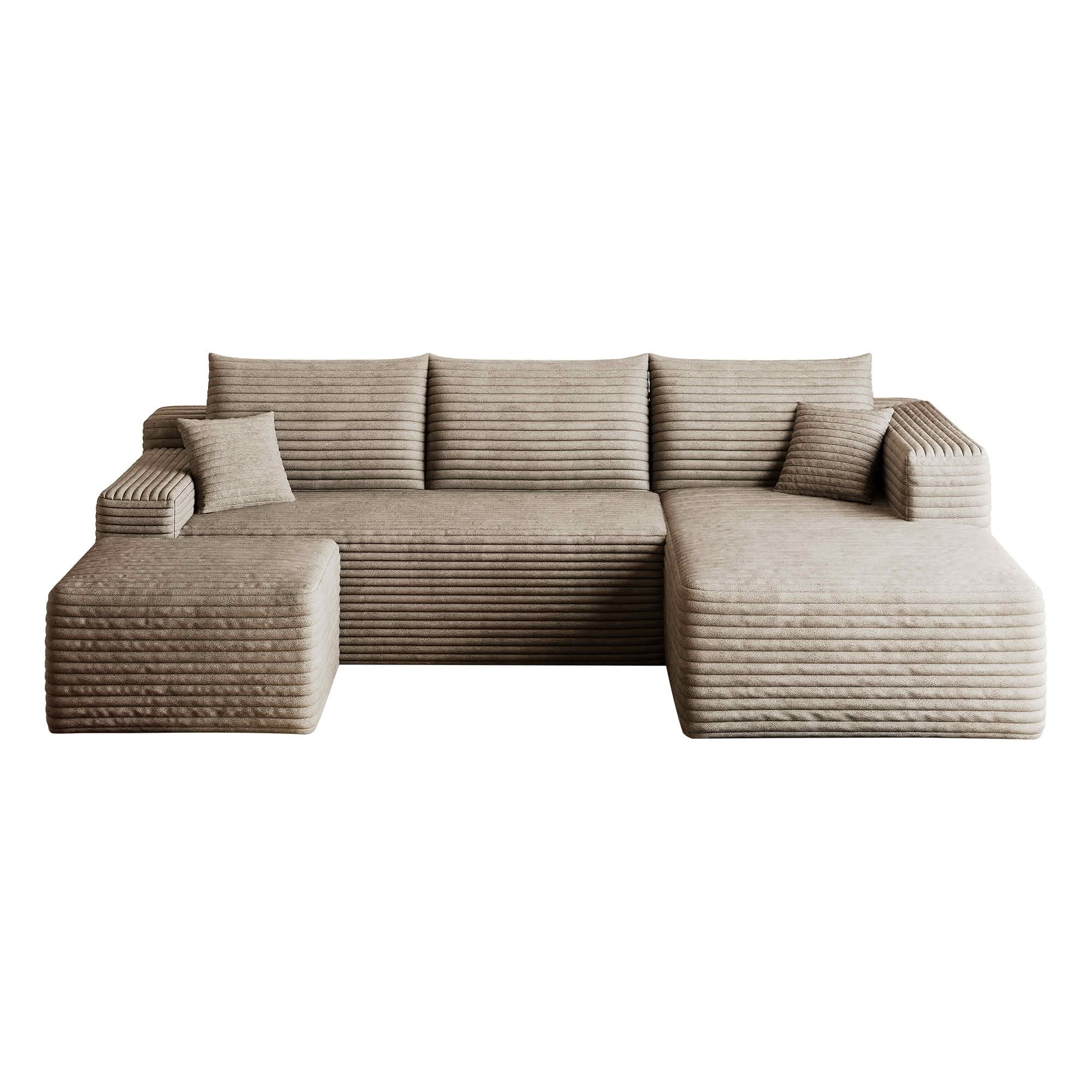 MAYEERTY 95" Corduroy U-Shaped Sectional Sofa with Ottoman, Deep Seat Cloud Couch, No Assembly Leisure Sofa for Home