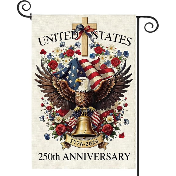 Baccessor 250 Years USA Garden Flag 12.5 x 18 Inch, Double Sided Burlap 250th Anniversary Patriotic Banner Small Yard Flag for Porch Patio Holiday Outdoor Outside 1776-2026 Commemorative Decor
