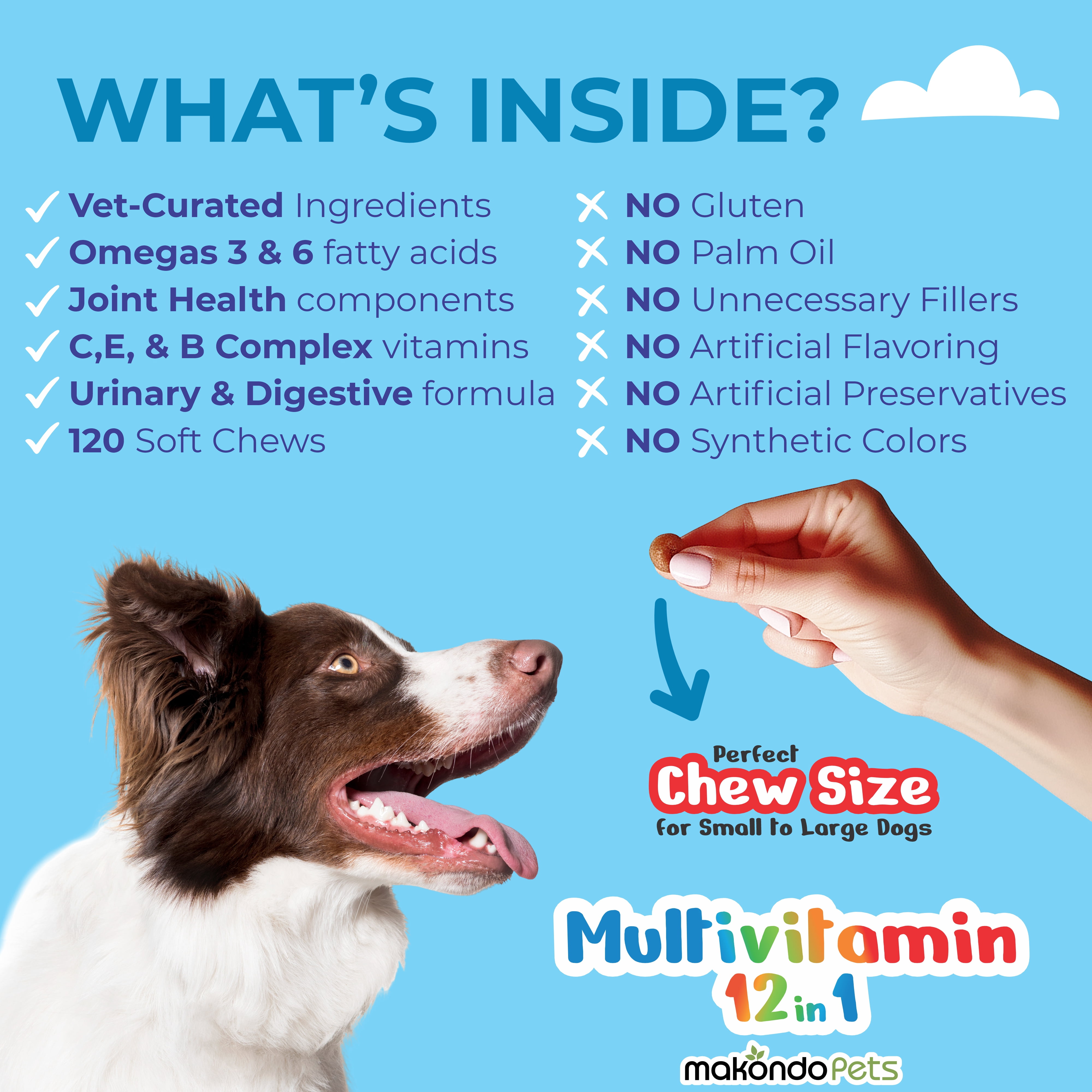 Multivitamin for Dogs  12 in 1, Joint and Digestive Support Supplement, 120 Chews Jar by Makondo Pets
