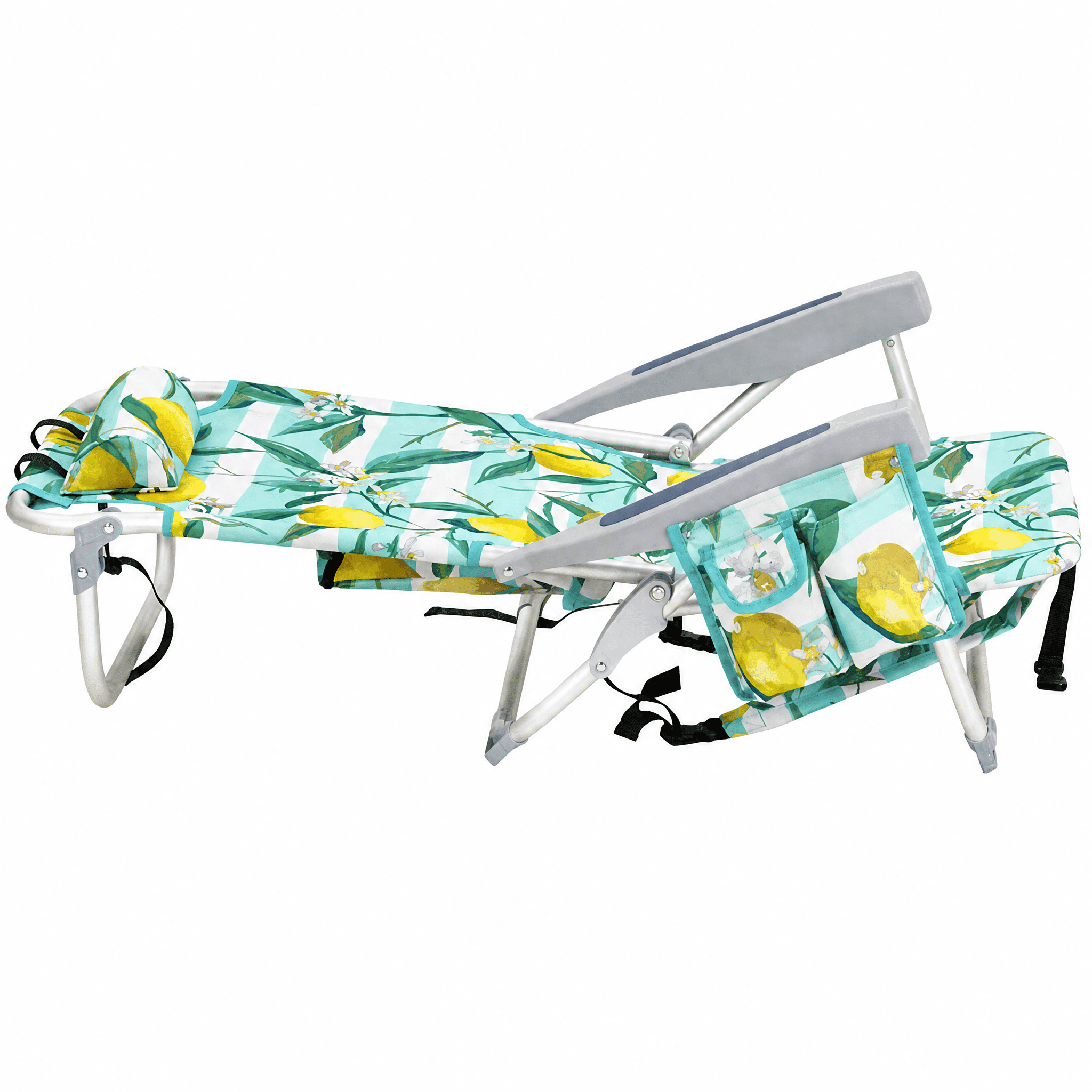 63*65*82cm Short Oxford Cloth Silver White Aluminum Tube Bearing 100kg Beach Chair Lemon