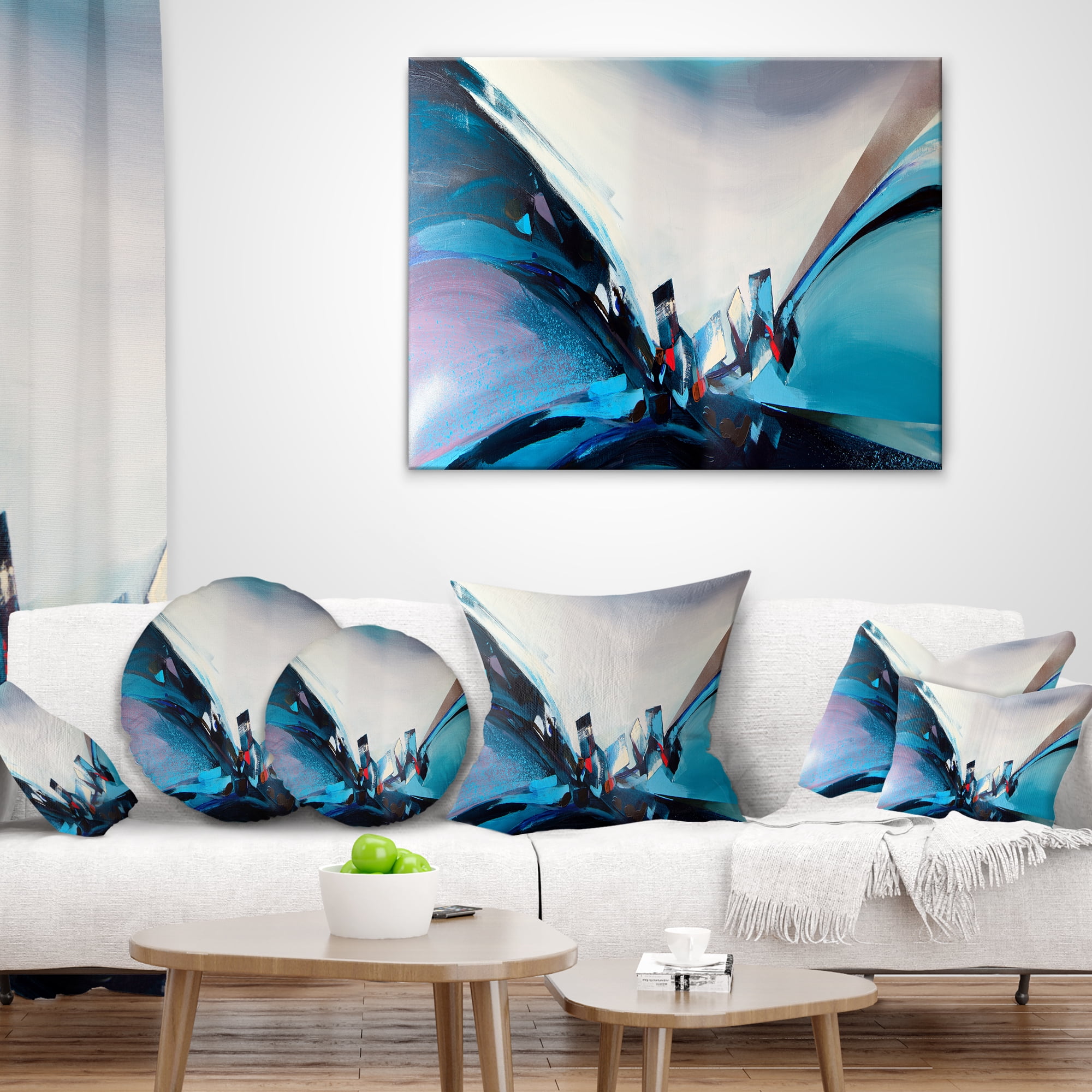 Designart Blue Panoramic Abstract Design - Abstract Throw Pillow - 12x20
