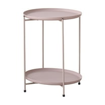WEGFTDUOP Modern Round Plastic Carbon-Steel Side Table, 2-Tier Small Tea/Coffee Table for Living Room Bedroom, Sturdy Lightweight Corner Snack Stand, Rounded Safe Edges, Easy Assembly