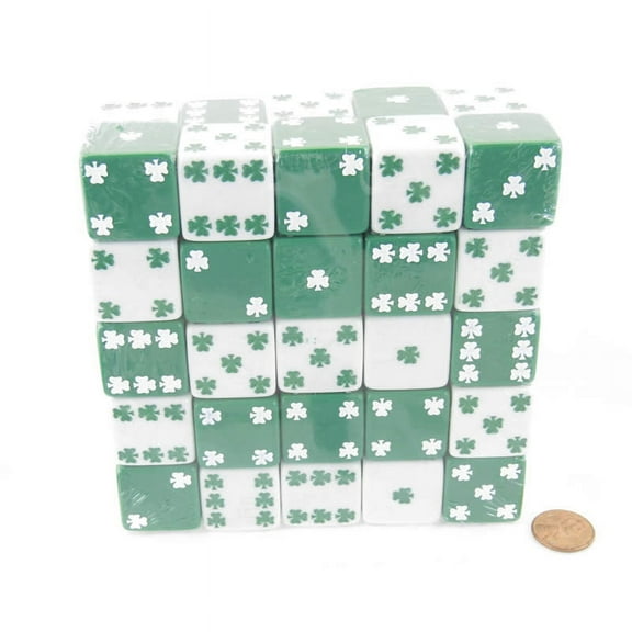 Lucky Dice Green and White D6 25mm (1in) Pack of 50 Dice Koplow Games