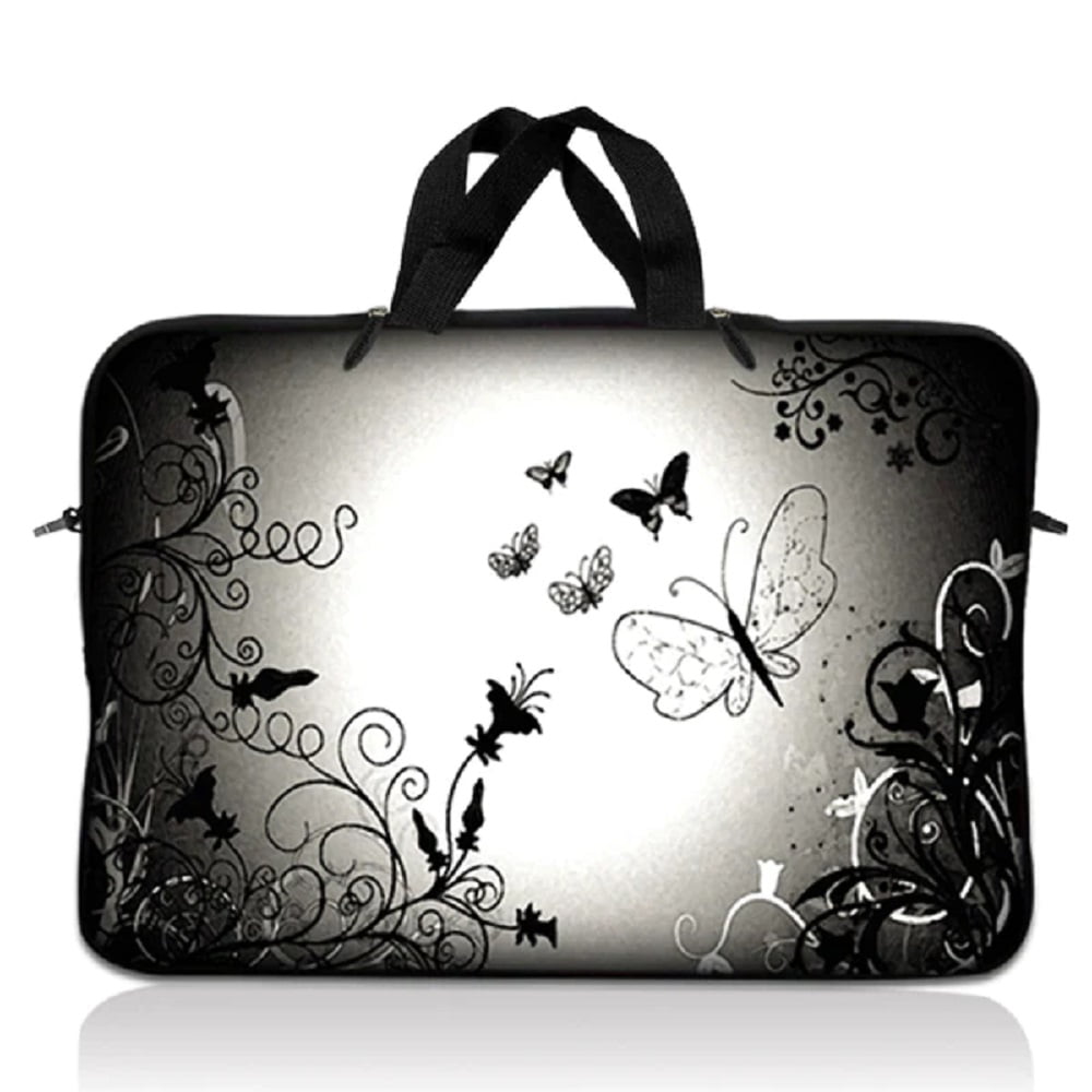 LSS 13.3 inch Laptop Sleeve Bag Carrying Case Pouch with Handle for 13.3" 13" 12.1" 12" Apple MacBook, GW, Acer, Dell, Dark Contrast Fade Butterfly