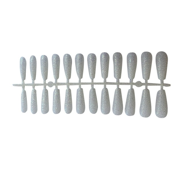 24 Pieces False Nails Glitter Shimmering Powder Full Cover Artificial Nail Tips Simple Operation Fingernail Decal DIY Accessory white