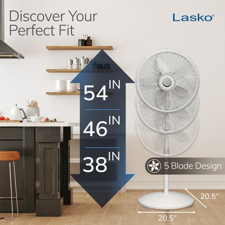Lasko Elegance and Performance 18" 3-Speed Oscillating Pedestal Fan, White, 1820