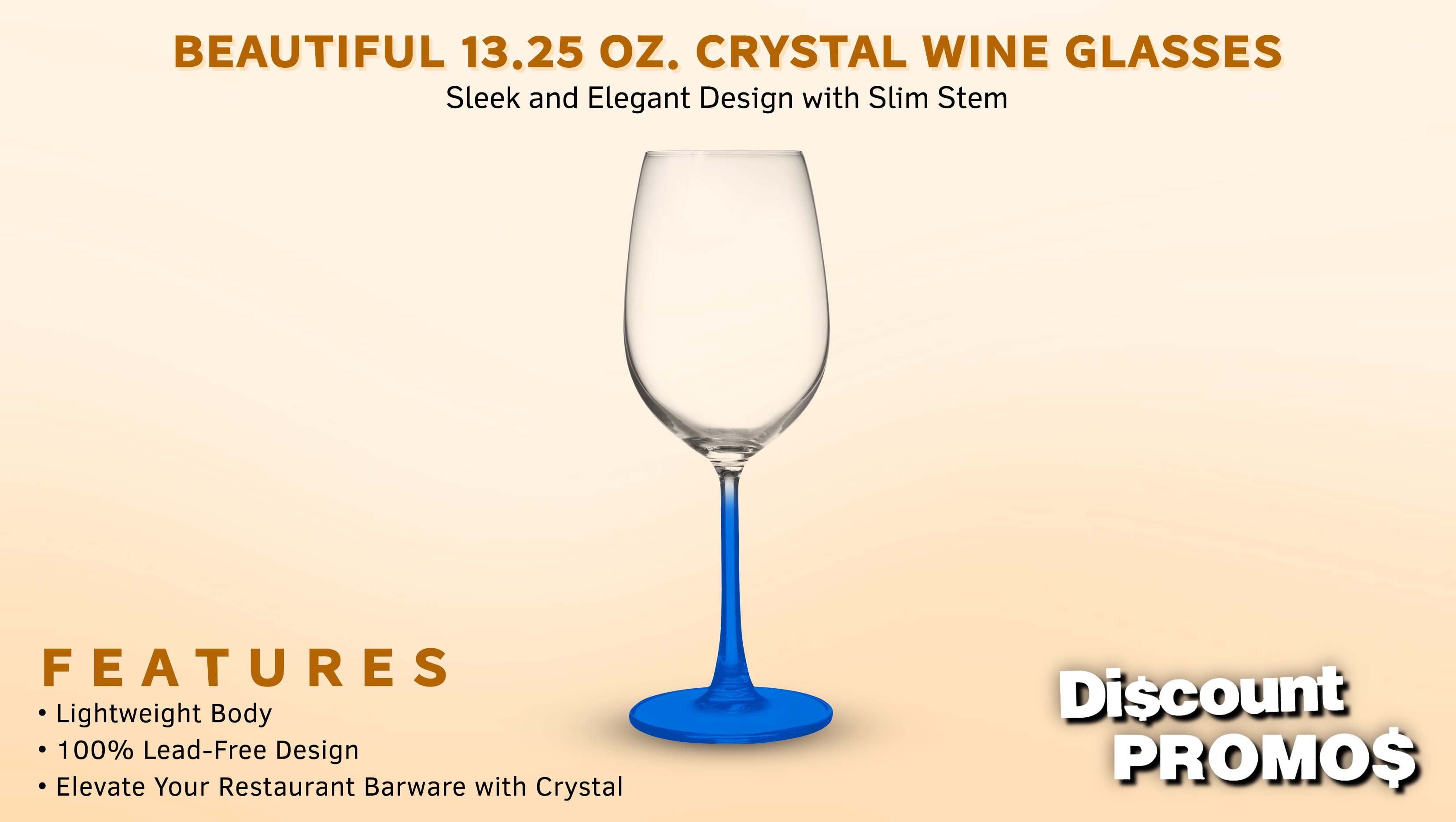 10 Crystal Wine Glasses Set, 13.25 oz. - Elegant, Lightweight, Barware - Blue