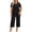 Black, variant on Plus Size Two Piece Set for Women Notch Neck Short Sleeve Top and Cropped Pants Soft Summer Lounge Travel Outfit Set